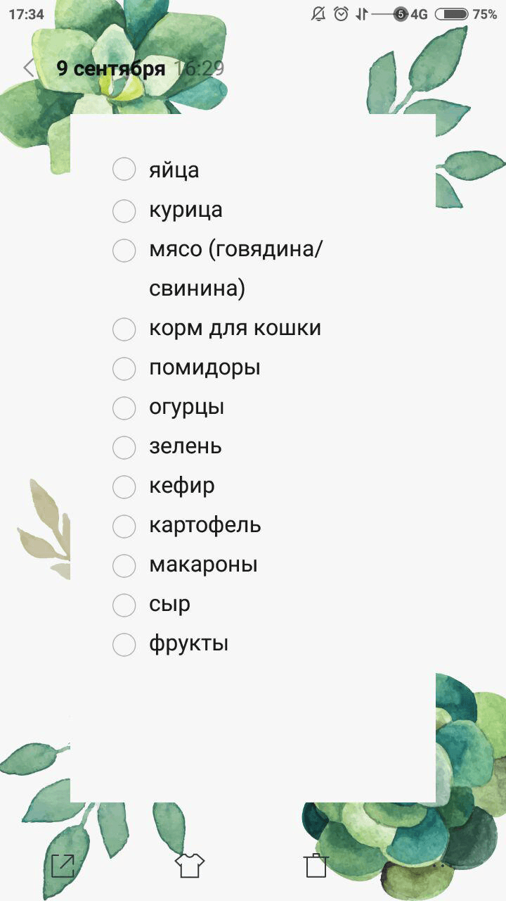 Список покупок составляем в блокноте телефона